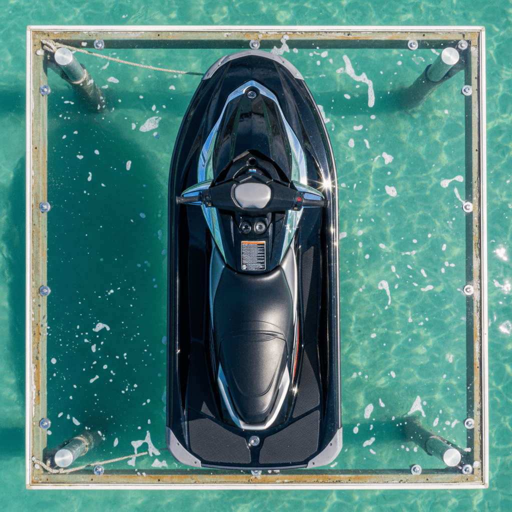 Modern jet ski ready for rental at dock